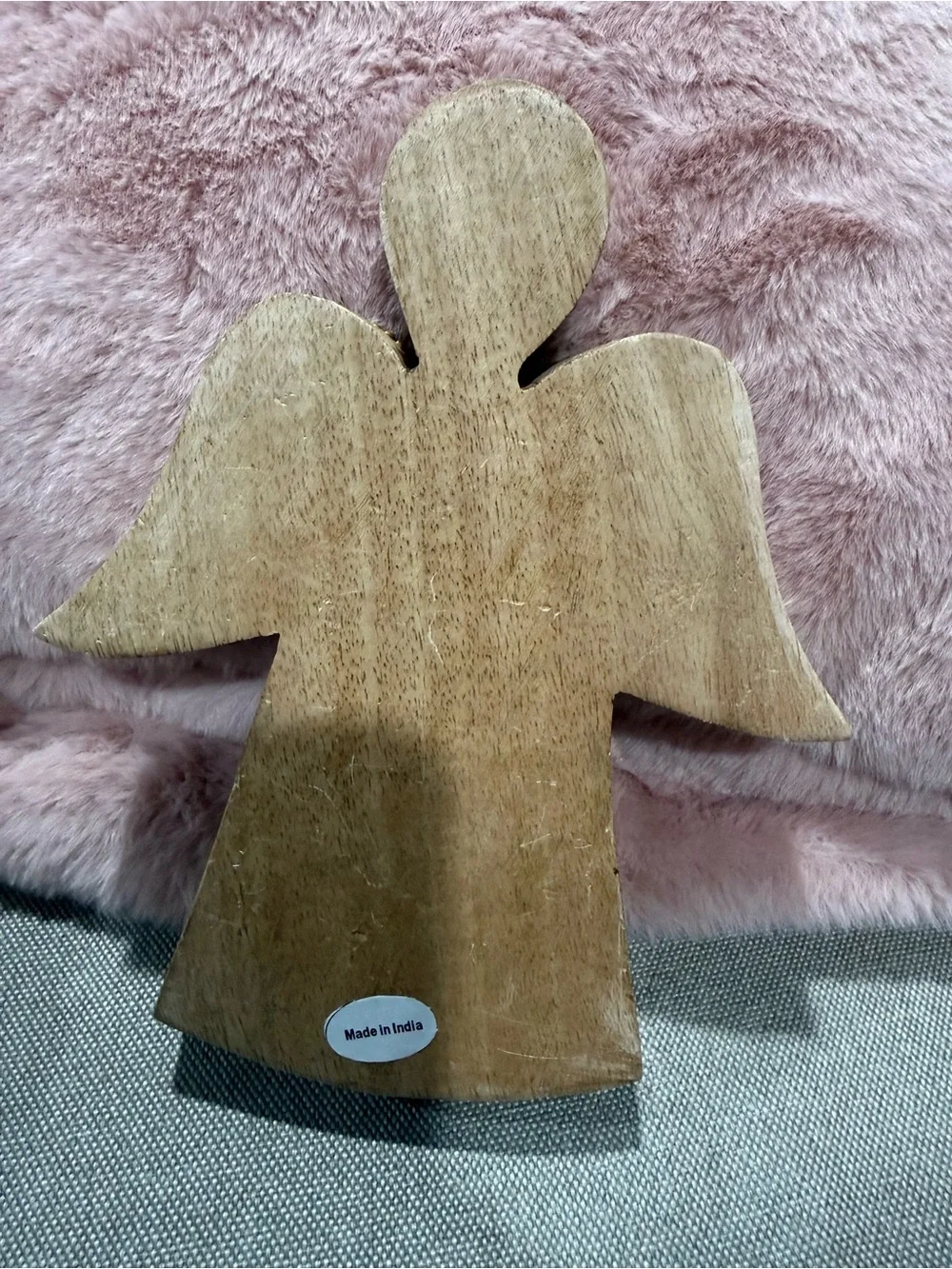Wooden Angel Figurine with Gold Beaded Wings - Home Holiday Decor
